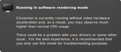 cinnamon running without video hardware acceleration