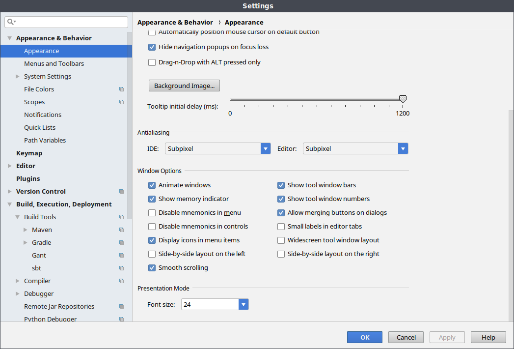 memory indicator settings