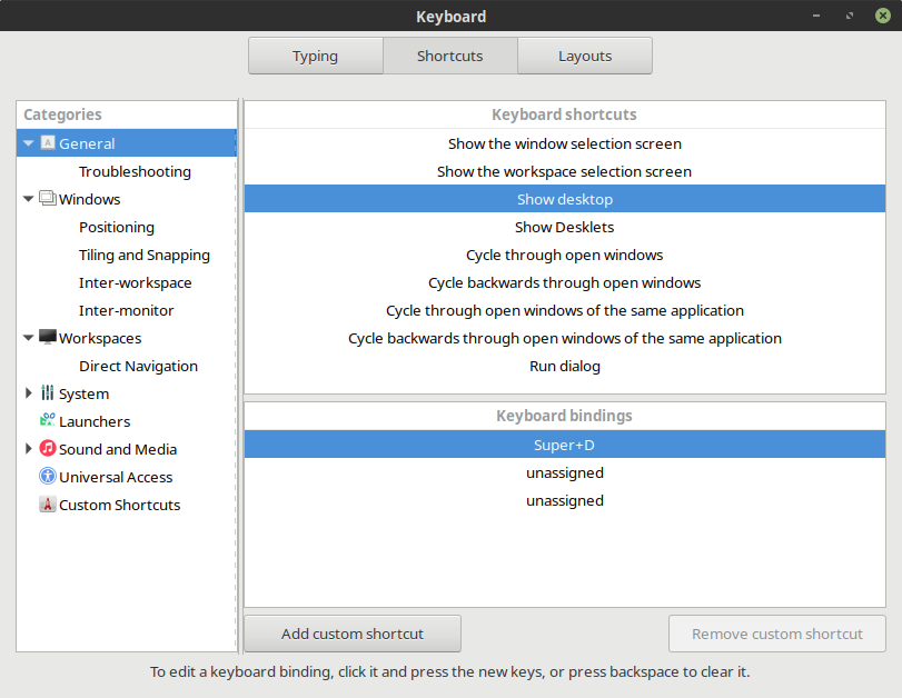 linux mint keyboard shortcut