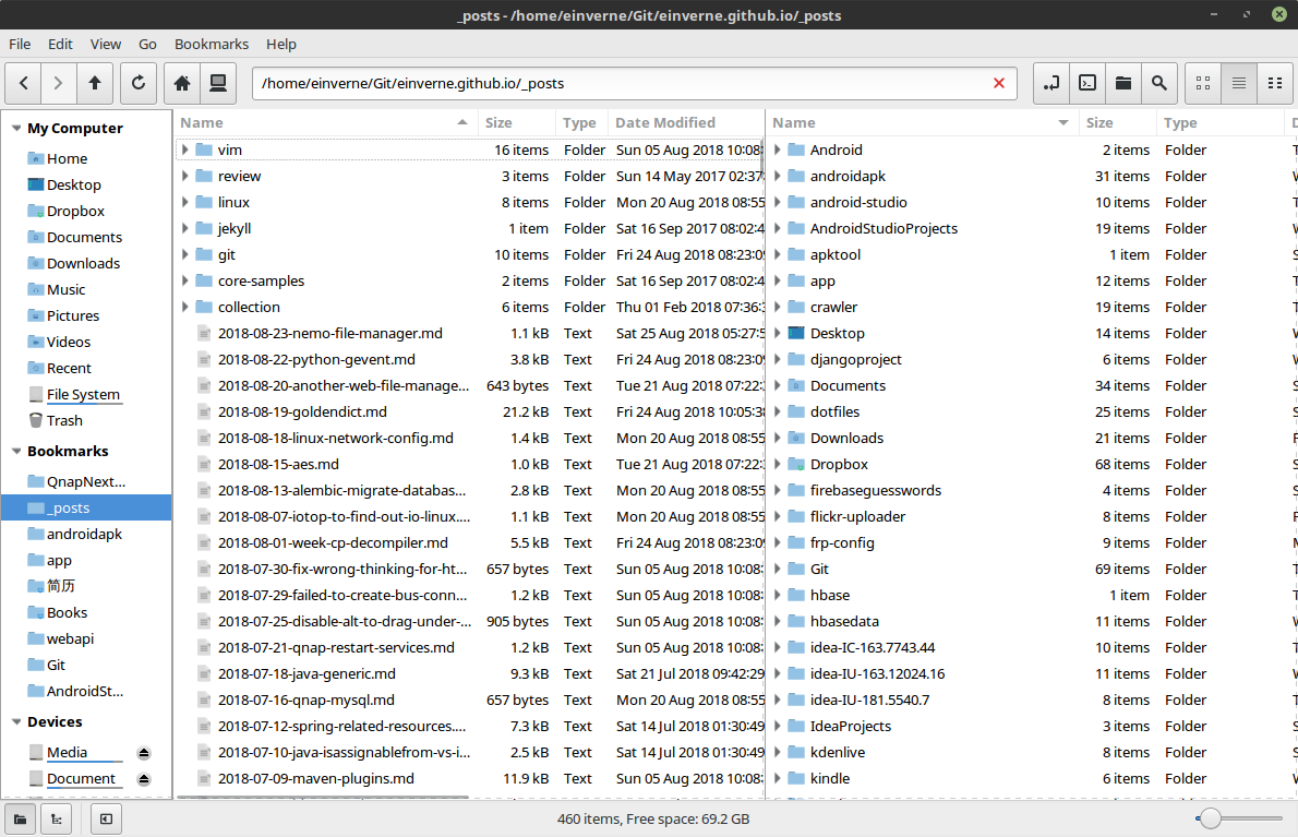 nemo file browser extra pane
