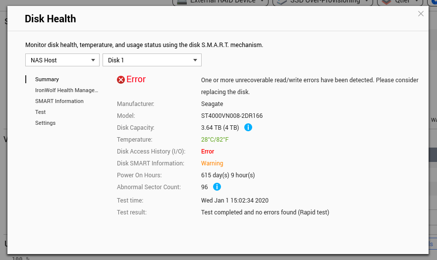 qnap disk health check