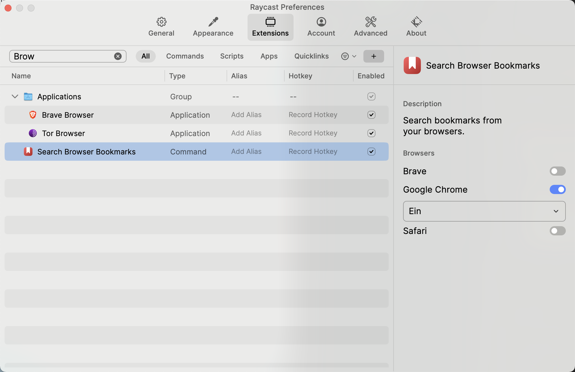 raycast browser bookmarks