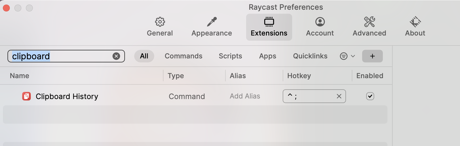 raycast clipboard history hotkey