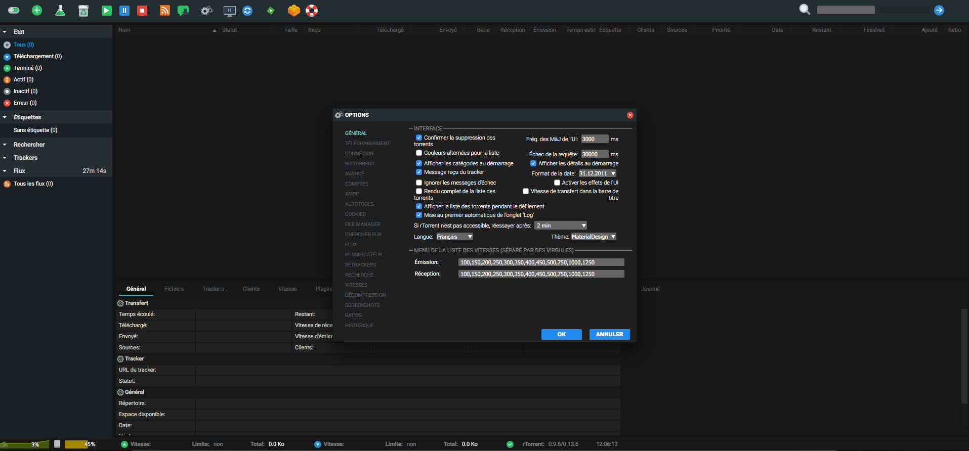 ruTorrent Web UI Material Design Settings
